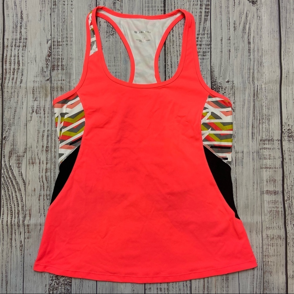 Fabletics Neon Coral and Black Racerback Tank Top. Size Small.